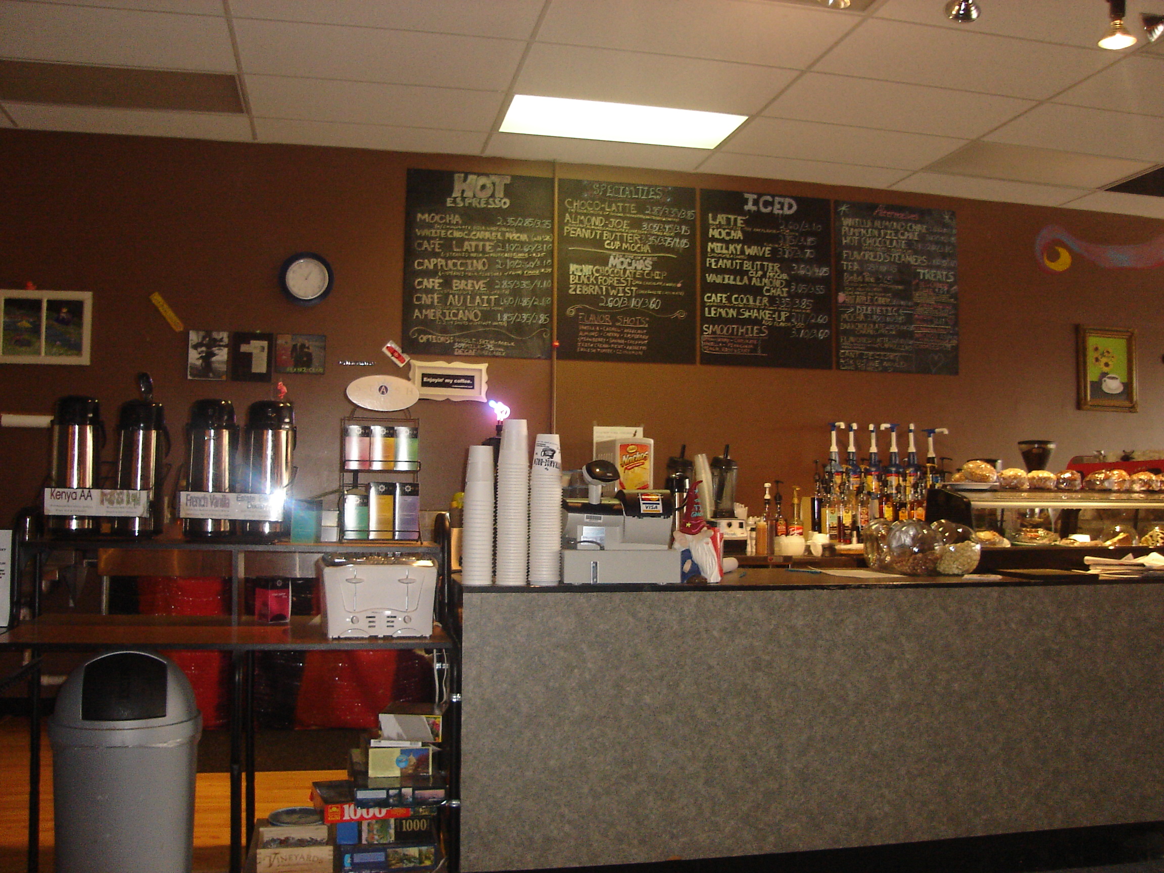 Coffee bar counter with chalkboard menus in Bloomington