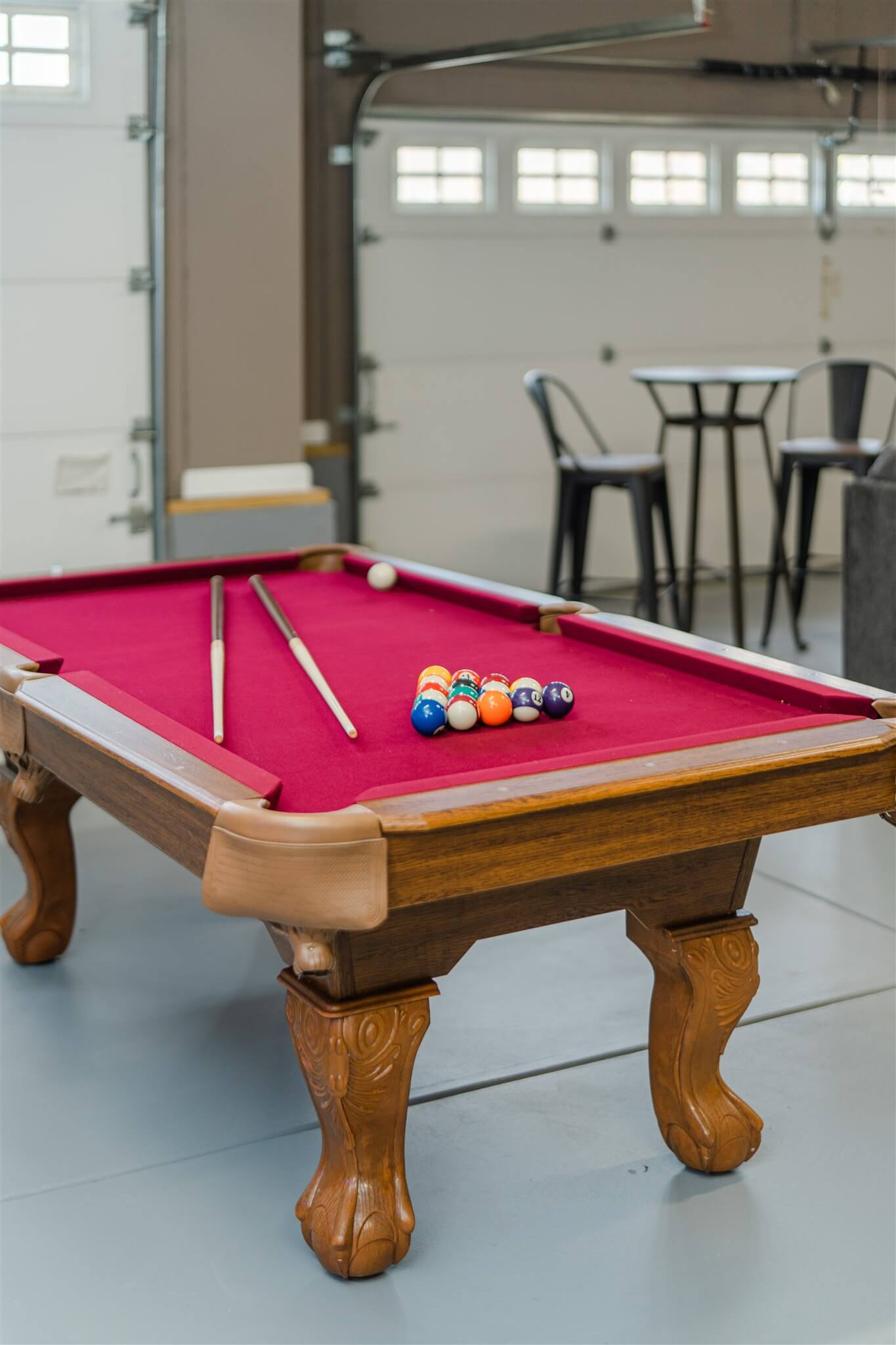 Alternate angle of pool table and seating area