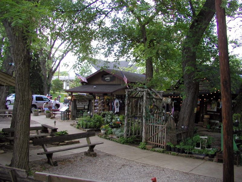 Shaded courtyard of rustic shops in Nashville
