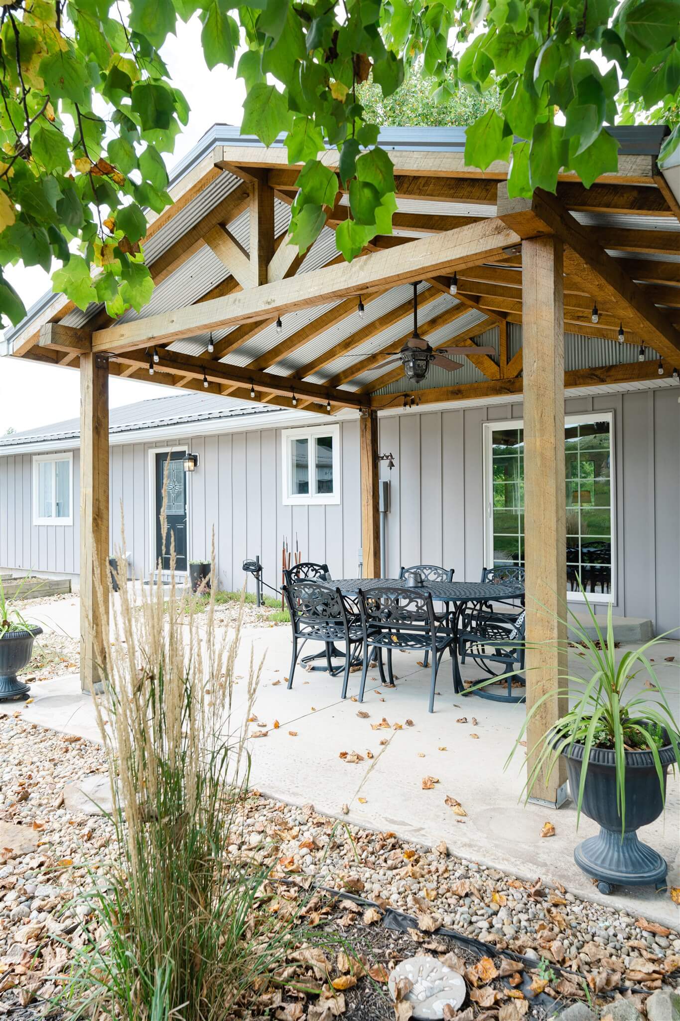 Covered patio dining area at The Villa